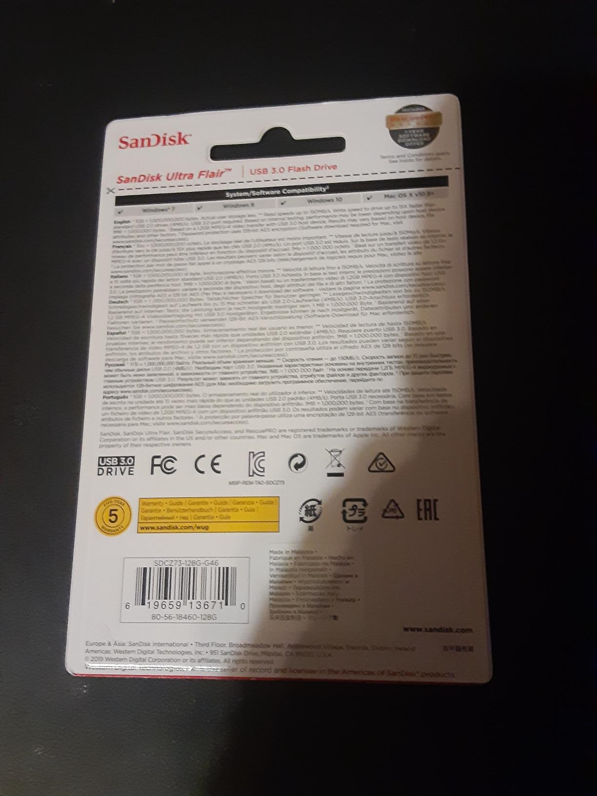 SANDISK 128GB Ultra Flair USB 3.0 Flash Drive, SDCZ73-128G-G46, Black customer photo 1