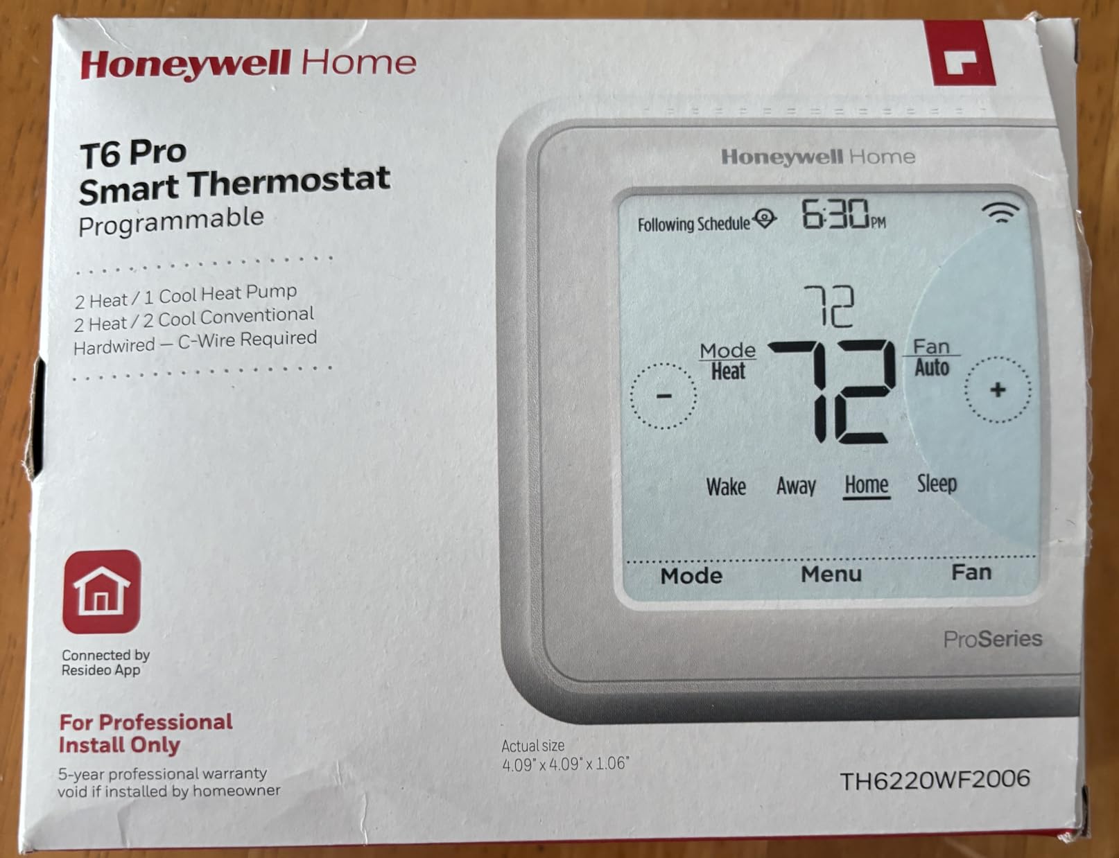 Honeywell TH6220WF2006/U Lyric T6 Pro Wi-Fi Programmable Thermostat with Stages Up to 2 Heat/1 Cool Heat Pump or 2 Heat/2 Cool Conventional customer photo 2
