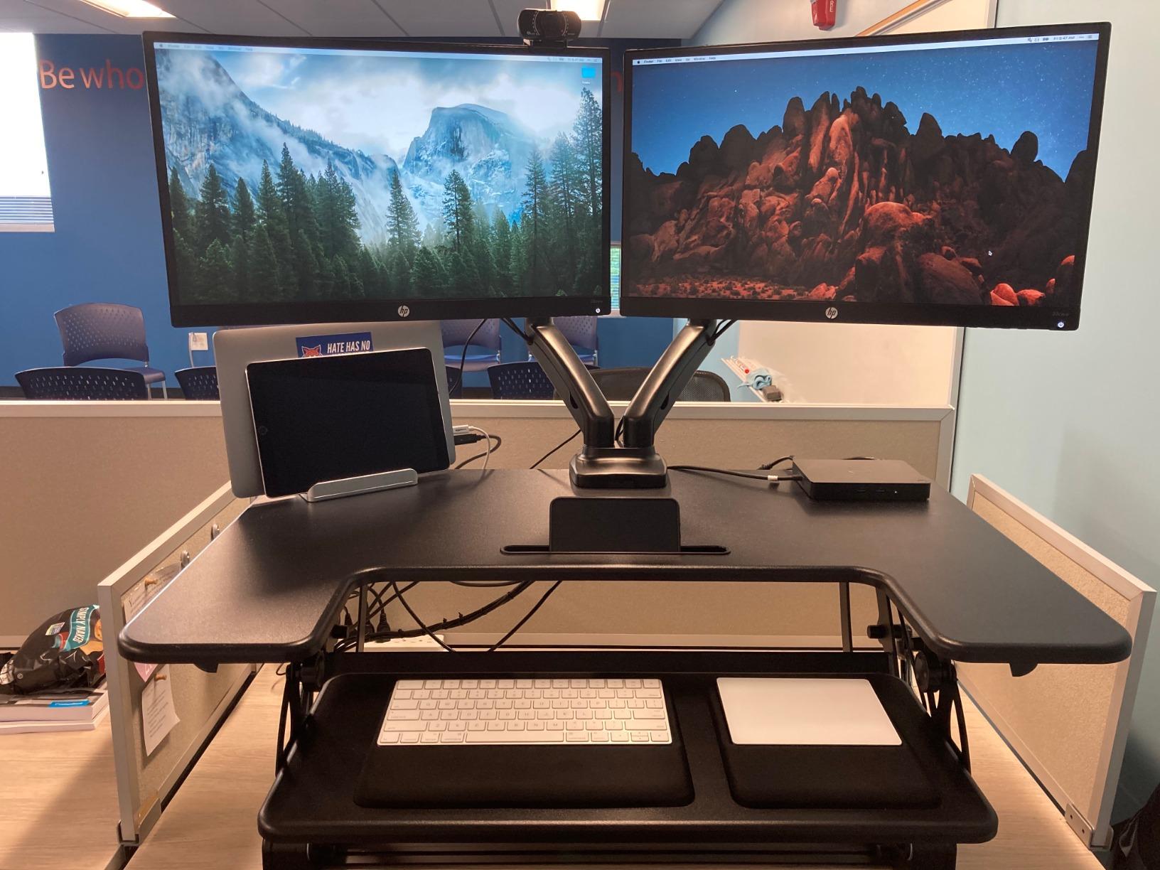VIVO 36 inch Height Adjustable Stand Up Desk Converter, V Series, Quick Sit to Stand Tabletop Dual Monitor Riser Workstation, Black, DESK-V000V customer photo 2