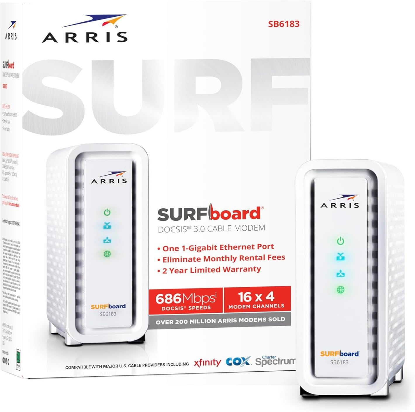 ARRIS (SB6183) -Cable Modem - Fast DOCSIS 3.0 16x4 Gigabit, [Check with your provider for compatibility], 1 Gbps Port, 400 Mbps Max Internet Speed, 2 Year Warranty customer photo 2