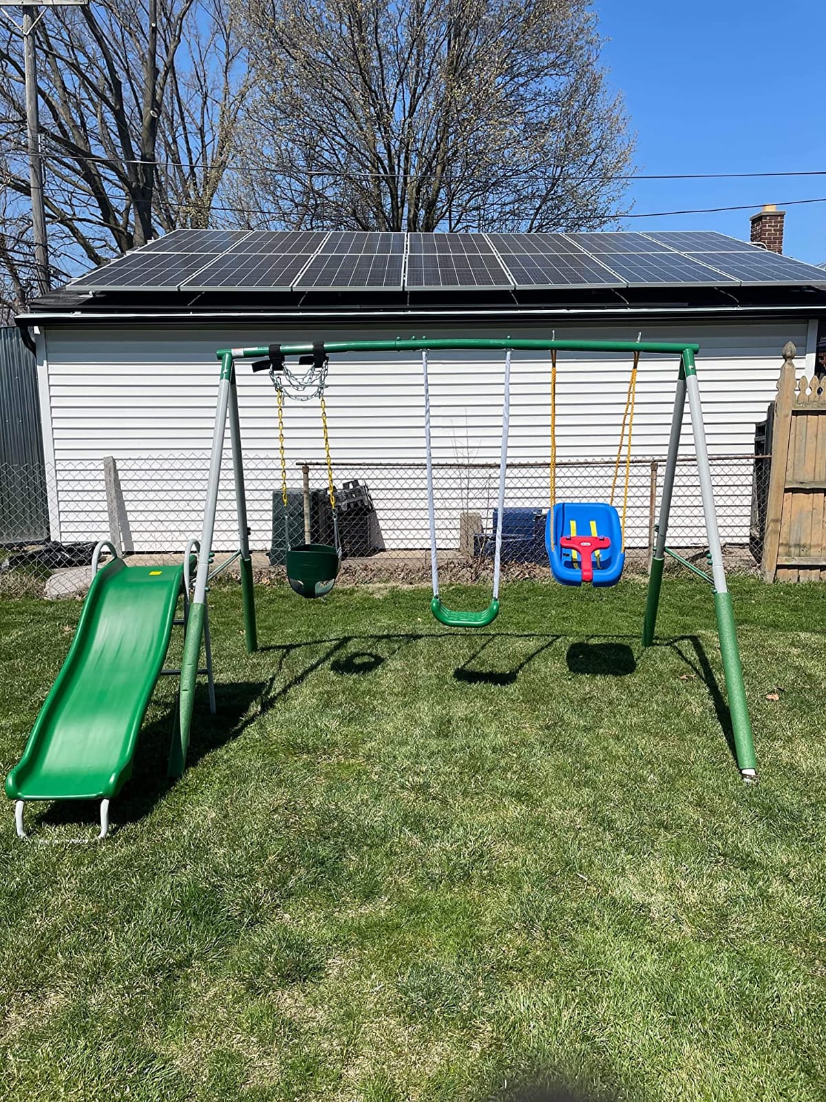 Sportspower Outdoor Backyard 400lbs My 1st Metal Swing Set for Kids 3-8 with Trapeze, on 5ft Slide, 6.1ft Durable Steel Frame – Amazon Exclusive customer photo 2
