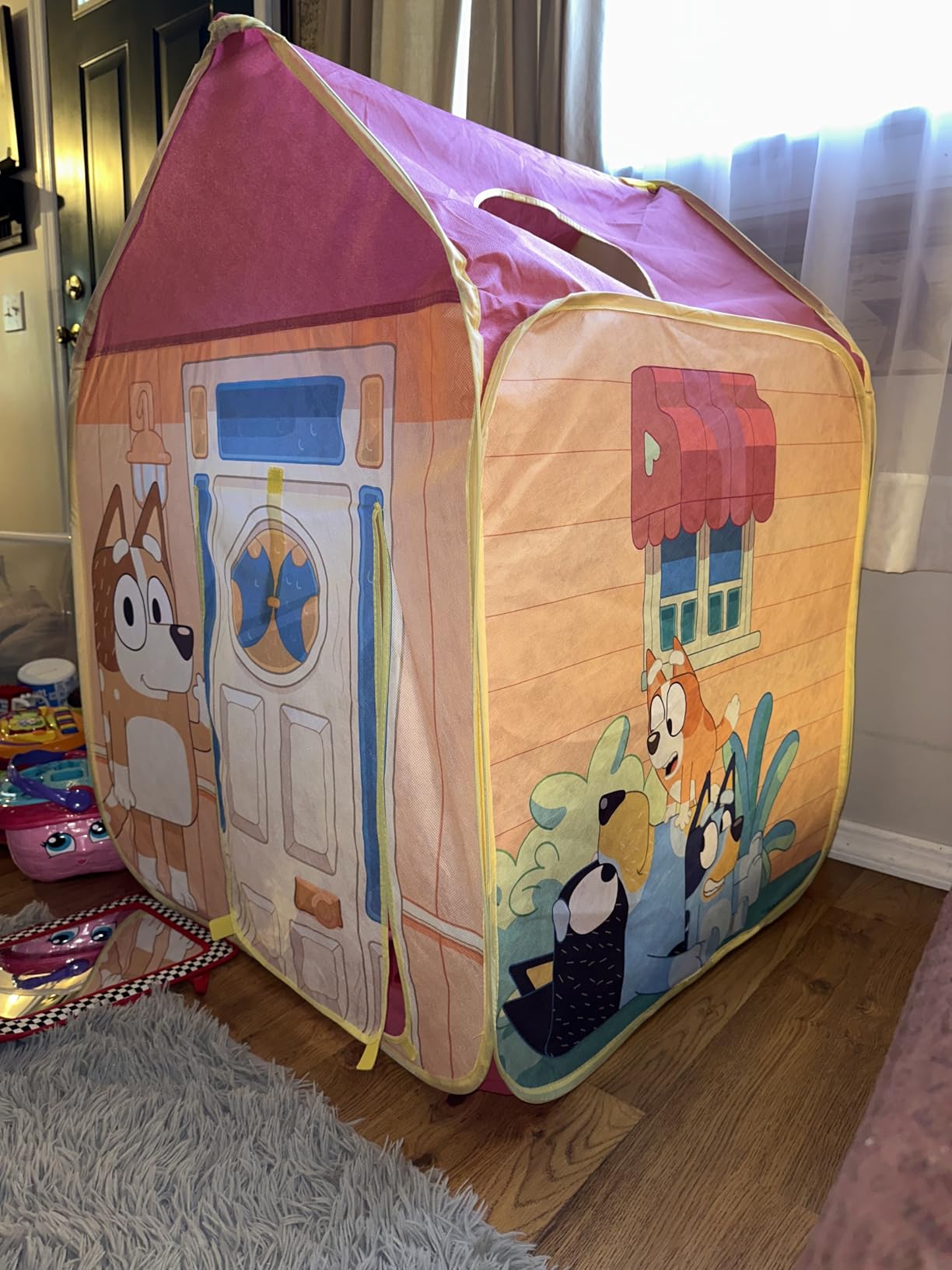 Pop N Fun Bluey Pop-Up Tent, Multicolor Easy Storage Pop Up Play Tent with Roll-Up Door & Peep Window, Indoor/Outdoor Toddler Playhouse for Ages 2+ customer photo 1