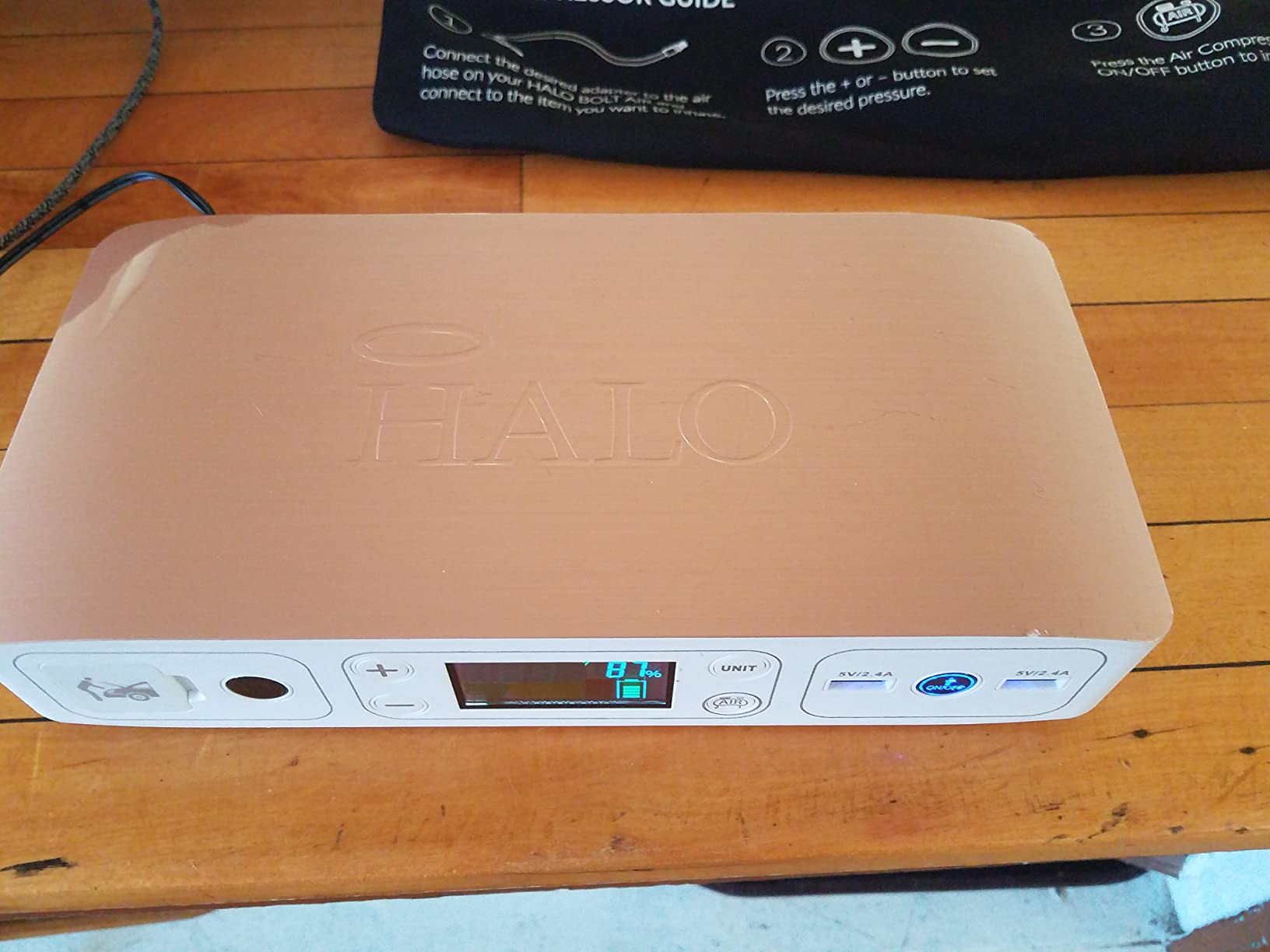 HALO Bolt Air 58830 Portable Car Battery Jump Starter | 100 PSI Air Compressor, 58.8Wh USB Power Bank, Emergency Floodlight & Charger, Jump Cars SUVs & Trucks, Inflate Tires, TSA Approved — Rose Gold customer photo 2