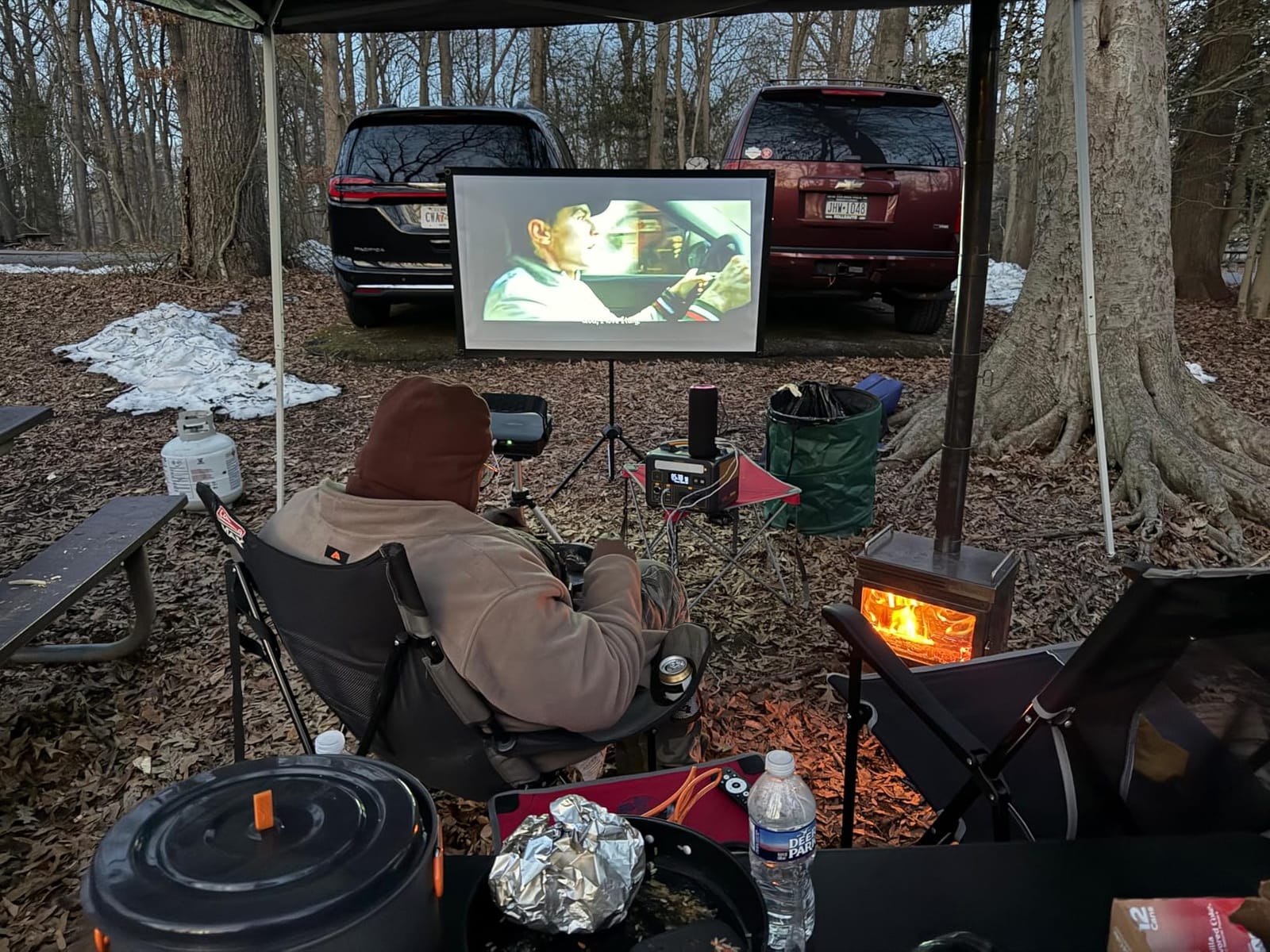 Portable Projector Screen with Stand, Outdoor Movie Screen, 80 Inch 16:9, Light-Weight, Mobile and Compact, Easy Setup and Carrying, Projection Screen with 1.2 Gain Glass Fiber, Idea for Home Cinema. customer photo 2