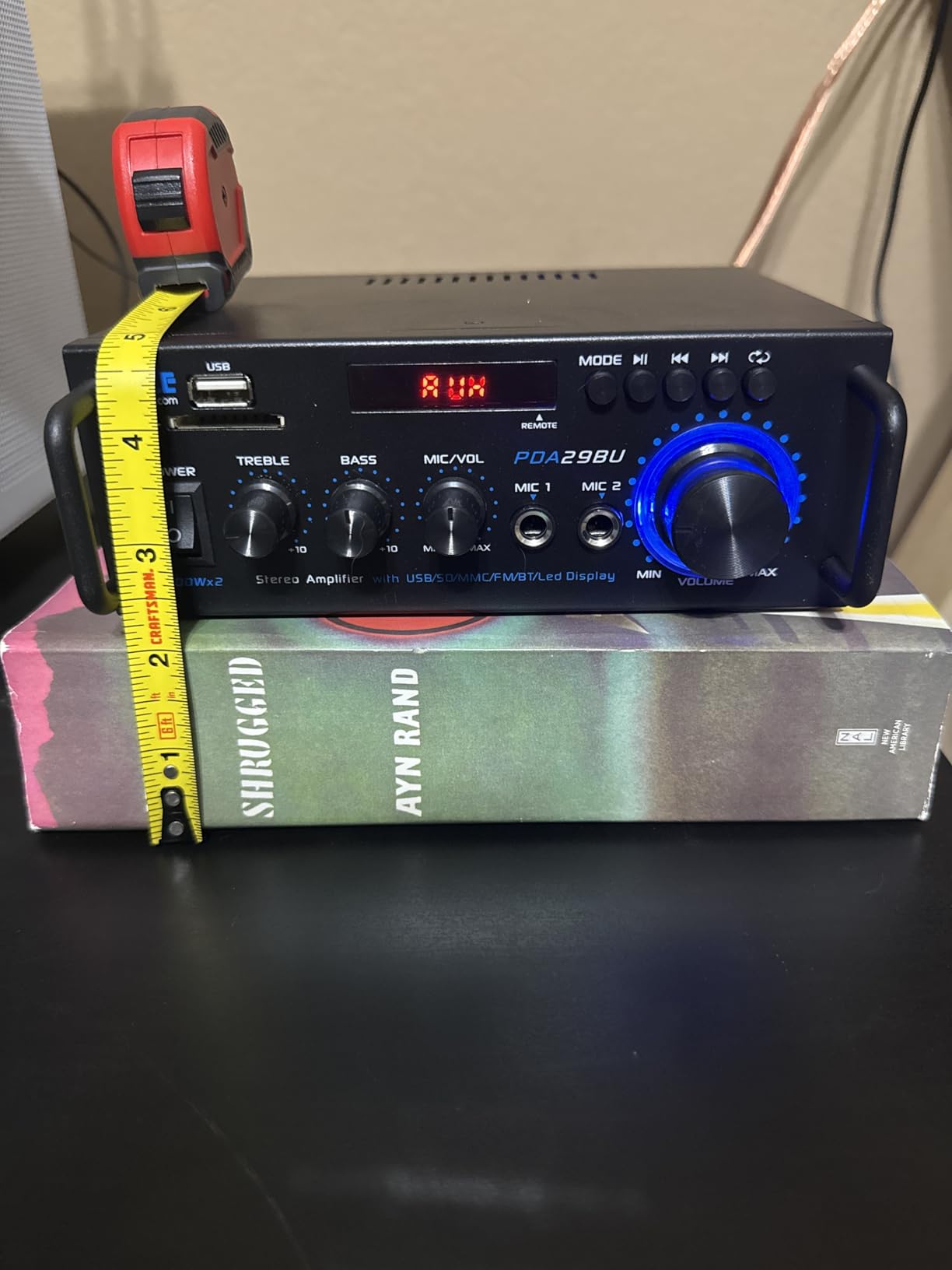Pyle 200W Stereo Power Amplifier with Bluetooth - Dual Channel Audio Receiver - LED Display - RCA - USB - SD - MIC IN - FM Radio - AUX Input - Perfect for Home & Computer Audio - PDA29BU.5 customer photo 1