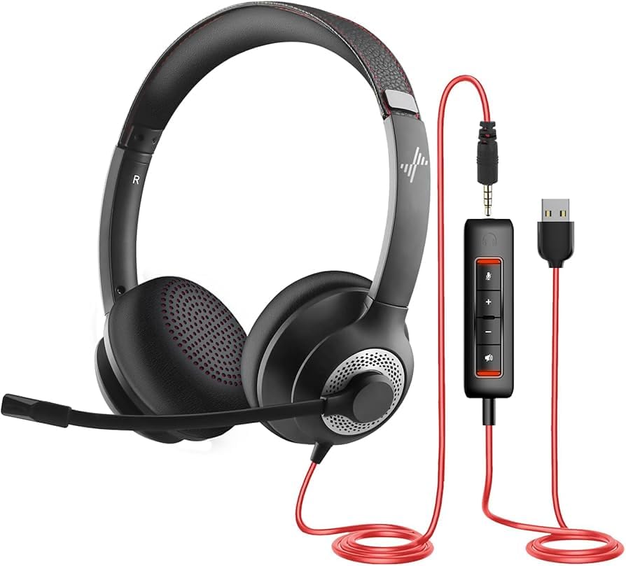 JIAMQISHI USB Headset with Microphone for PC, On-Ear Computer Laptop Headphones with Noise Cancelling Microphone in-line Control for Home Office Online Class Skype Zoom (USB+3.5mm, Black) customer photo 1