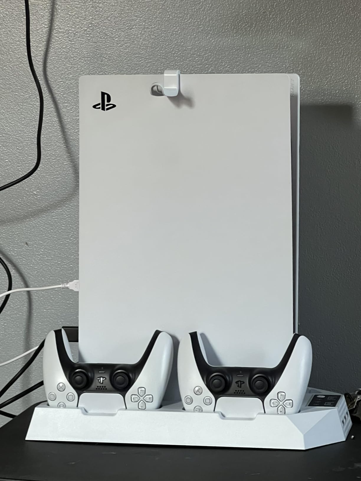 PS5/PS5 Slim/PS5 Pro Stand and Cooling Station with Dual Controller Charging Station for PlayStation 5 Console, PS5 Accessories Incl. Controller Charger, Cooling Fan, Headset Holder, 3 USB Hub, White customer photo 2