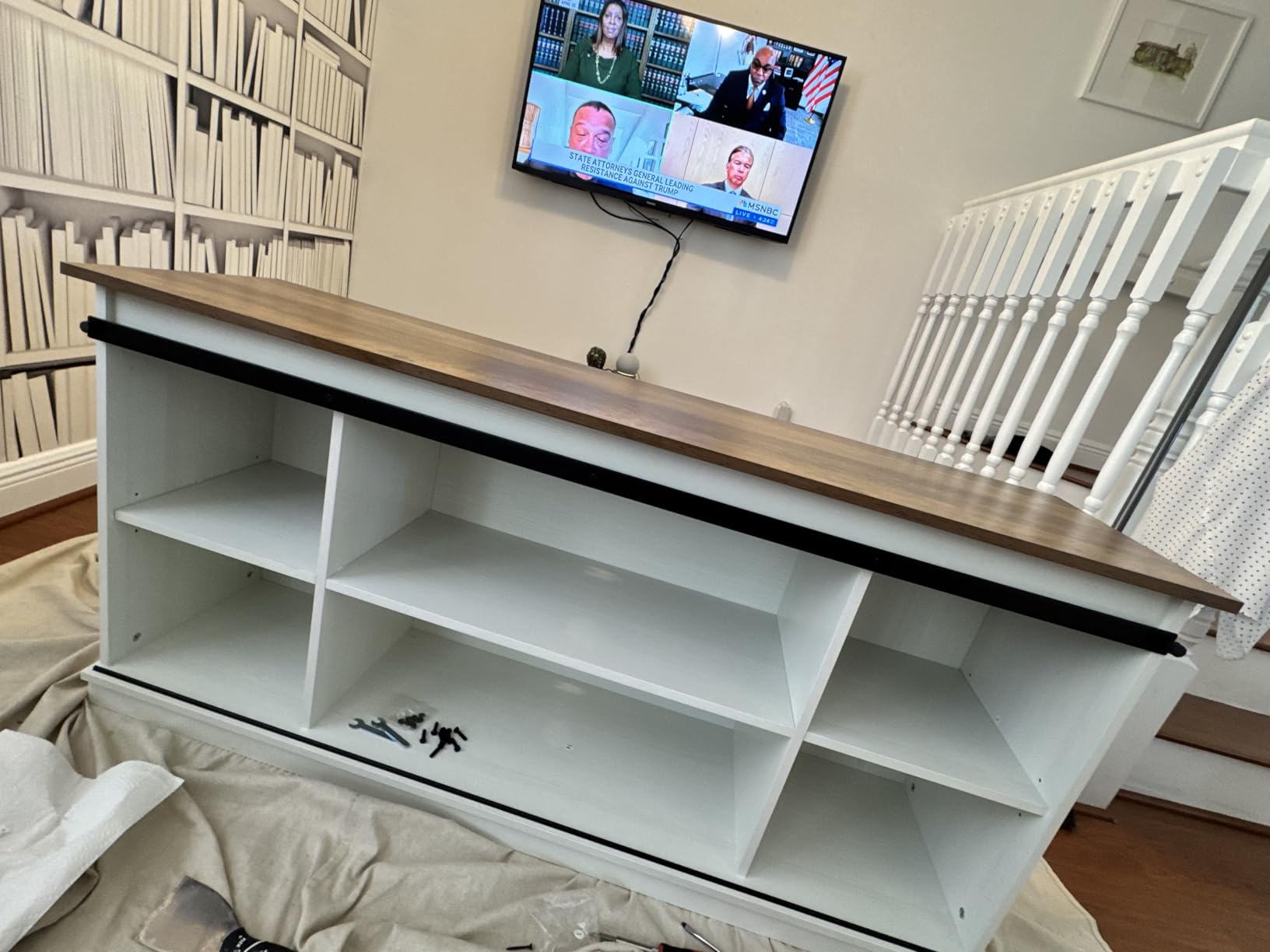 JUMMICO TV Stand for 65 Inch TV, Sliding Barn Doors, Bright White customer photo 2