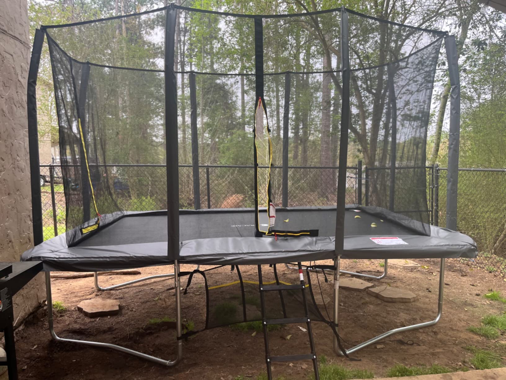 ExacMe 8 x 12 Foot Trampoline Rectangular with Double Openings, ASTM Approved Kids Rectangle Outdoor Intra Enclosure, Wind Stakes, Shoe Storage Bag, Wide Ladder, 330LB Capacity (Gray) (6184-H812GY) customer photo 1