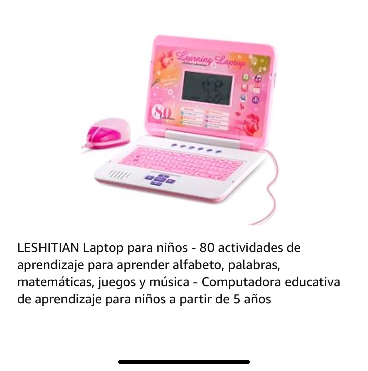 LESHITIAN Kids Laptop - 80 Learning Activities to Learn Alphabet, Words, Mathematics, Play Games and Music - Educational Learning Computer for Kids Ages 5+ customer photo 1