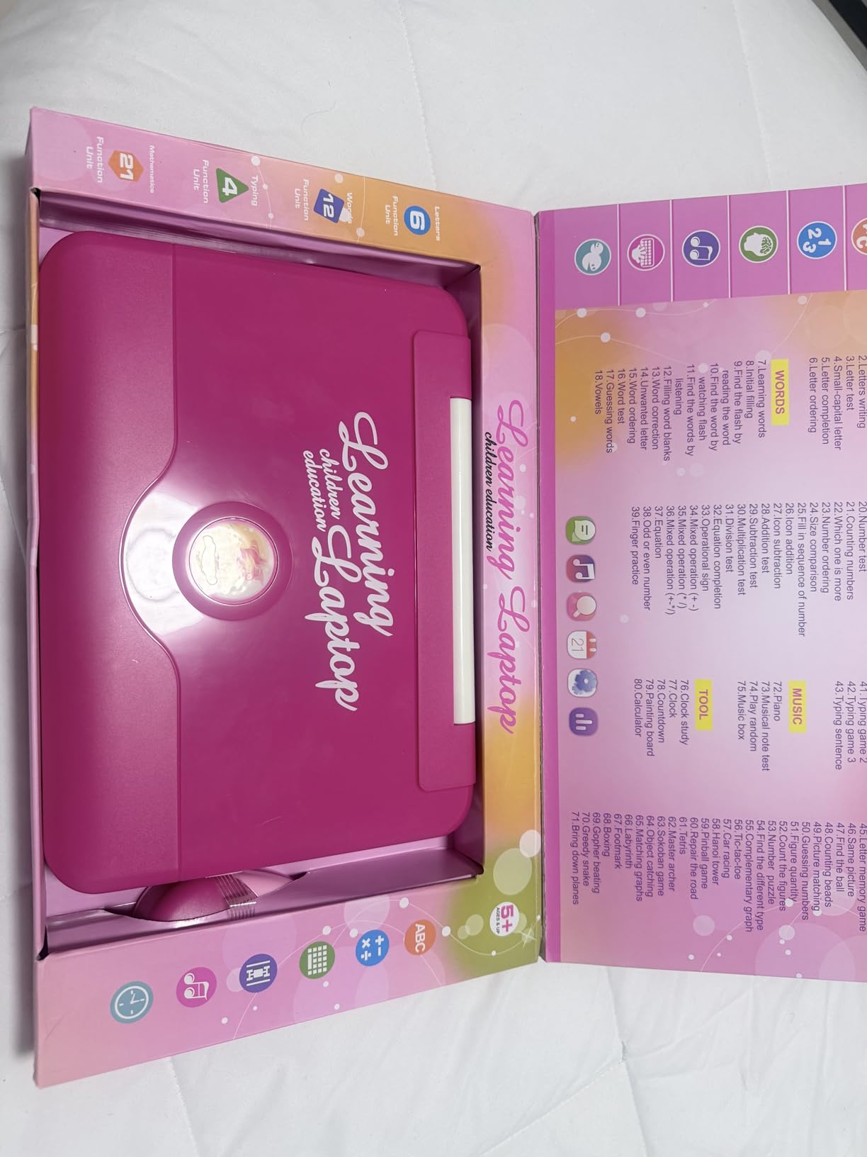 LESHITIAN Kids Laptop - 80 Learning Activities to Learn Alphabet, Words, Mathematics, Play Games and Music - Educational Learning Computer for Kids Ages 5+ customer photo 2