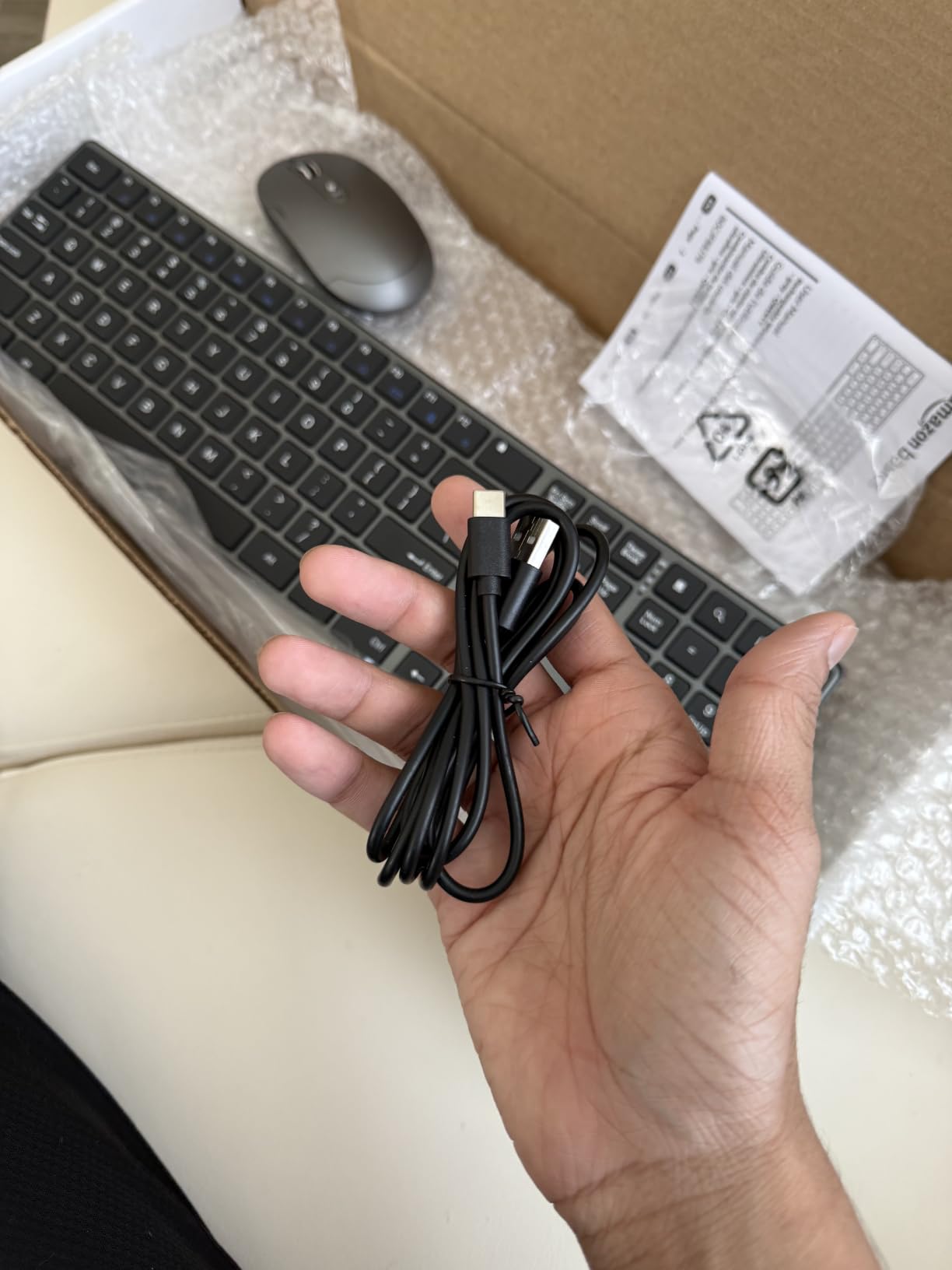 Amazon Basics Ultra Premium Wireless Keyboard and Mouse Combo, Rechargeable, Full-Size with Number Pad, Sleek Design, Plug and Play, Quiet Typing, 2.4GHz USB Receiver, Black customer photo 1