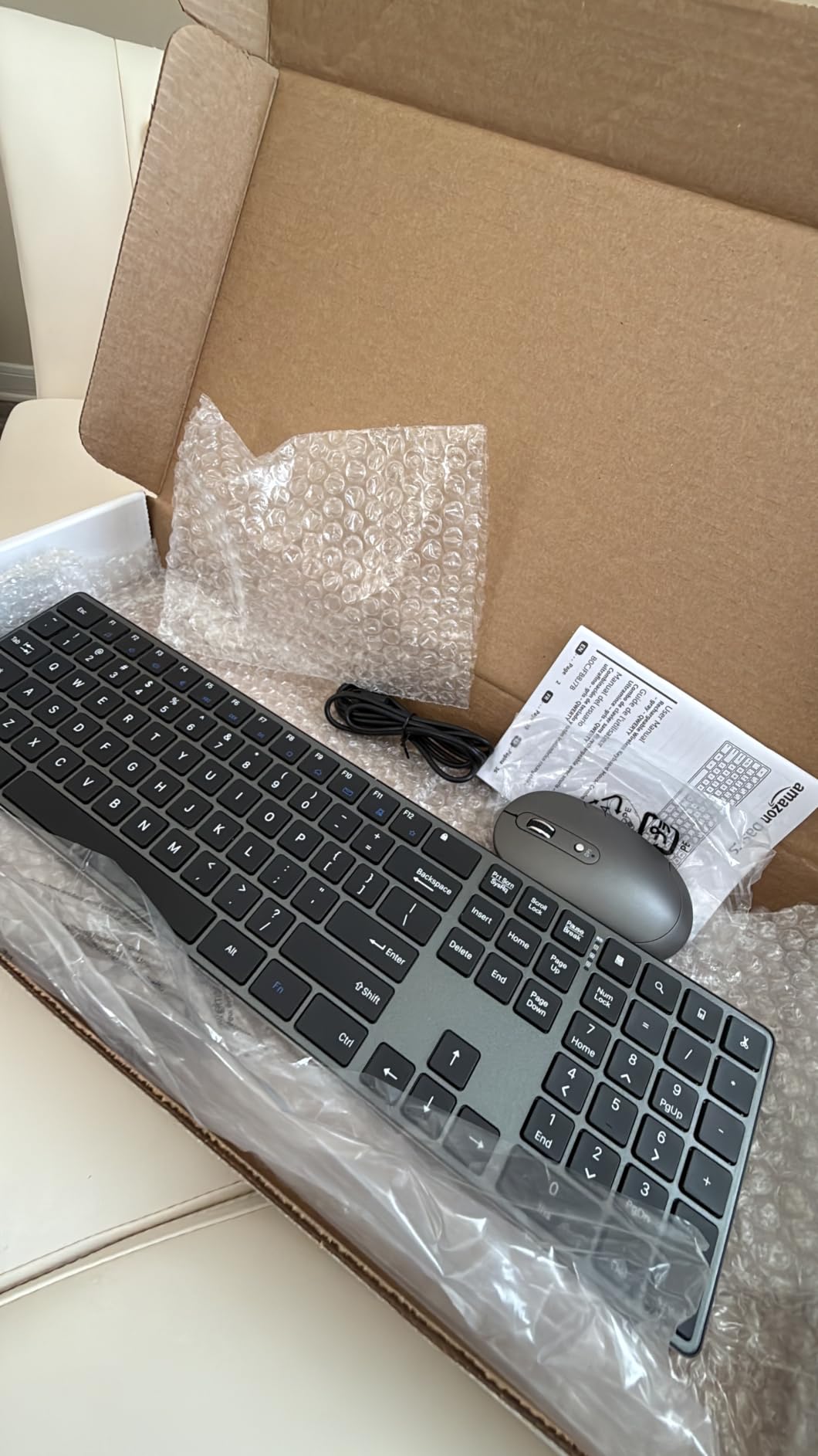 Amazon Basics Ultra Premium Wireless Keyboard and Mouse Combo, Rechargeable, Full-Size with Number Pad, Sleek Design, Plug and Play, Quiet Typing, 2.4GHz USB Receiver, Black customer photo 2