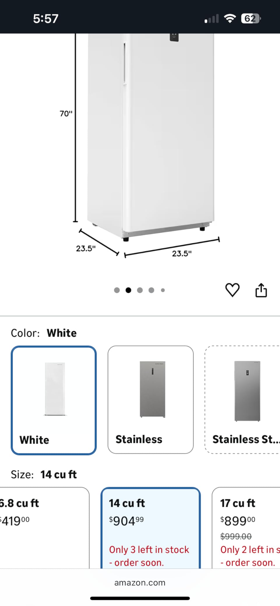 Hamilton Beach HBFRF1495 14 cu ft Upright Convertible Fridge/Freezer-Frost Free-Removable Glass Shelves-LED Interior Light, Stainless customer photo 2