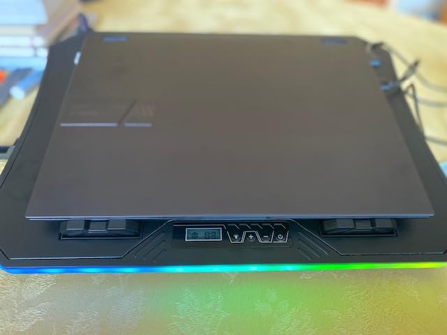 KeiBn Laptop Cooling Pad, Gaming Laptop Fan Cooling Pad with 15 Quiet Fans, RGB Laptop Cooler for 10-17.3 Inch, 4 Height Stands, 2 USB Ports - Blue customer photo 2