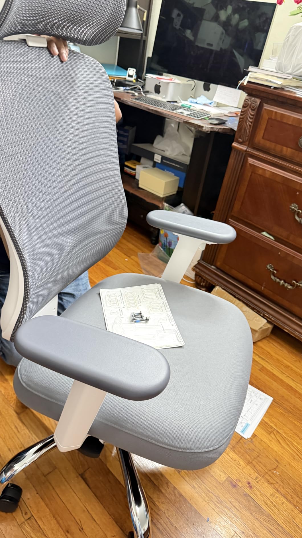 HOLLUDLE Ergonomic Mesh Office Chair - 3D Adjustable Lumbar Support & 3D Armrests, V-Shaped Back, Adjustable Desk Chair for Office & Home, White customer photo 1
