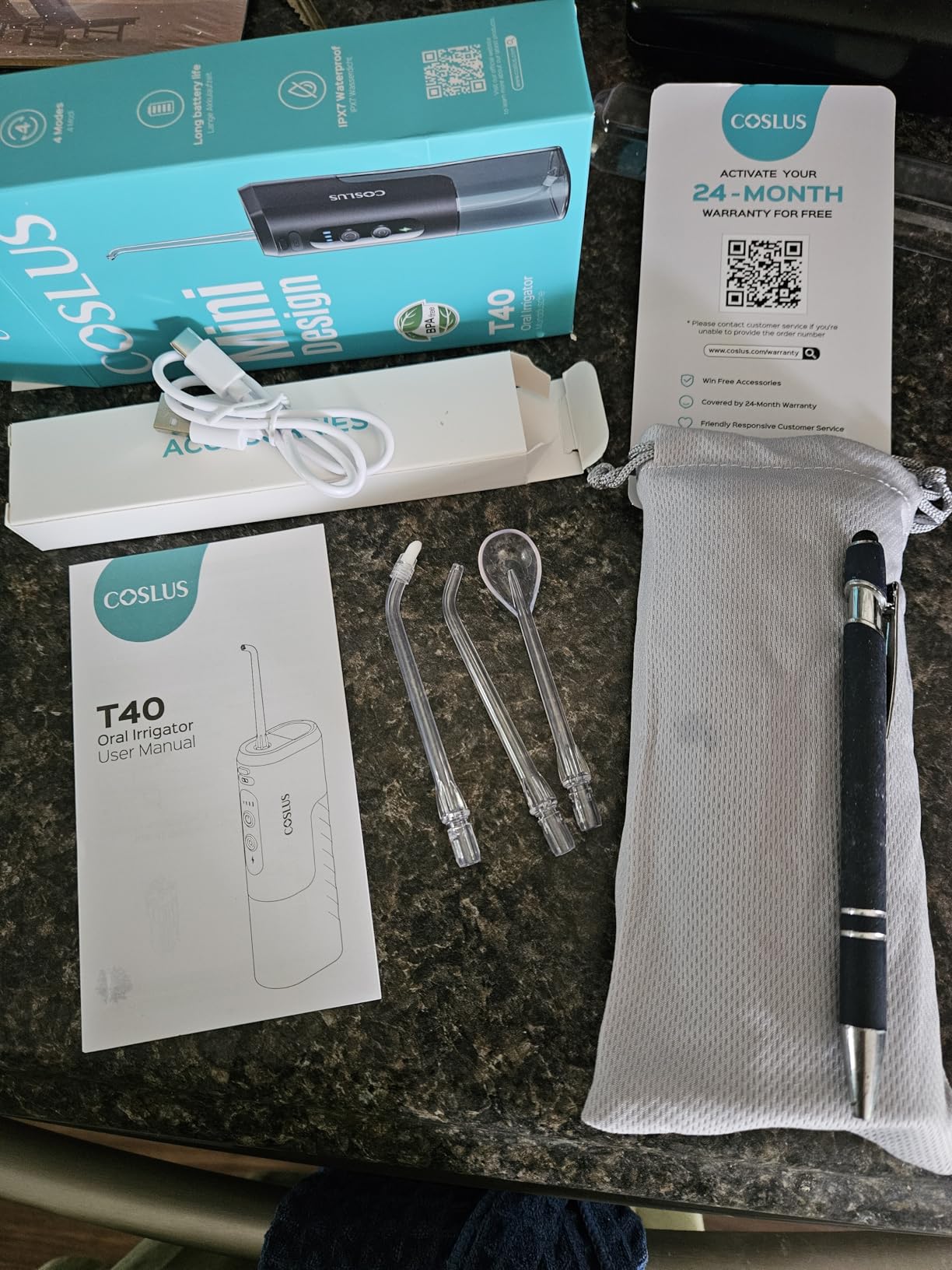 COSLUS T40 Mini Water Flosser for Travel, Portable Compact Design, Balck customer photo 2
