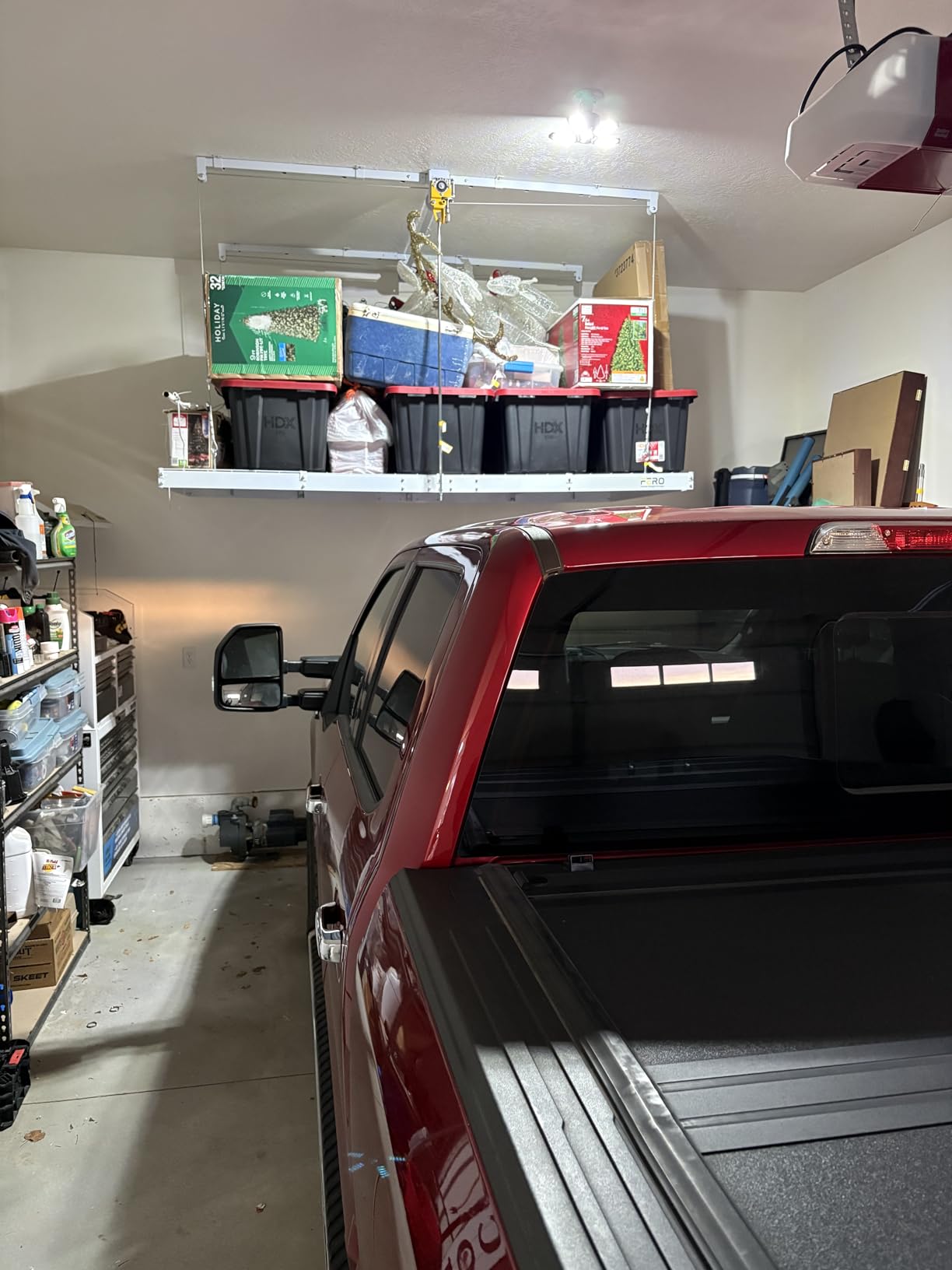 Garage Ceiling Storage Racks – 4x8 FT Overhead Garage Storage Rack with Safety Lock, Heavy-Duty Ceiling Mounted Lift System and Storage Organizer, Ideal for Maximizing Overhead Space, 325 lbs Capacity customer photo 1