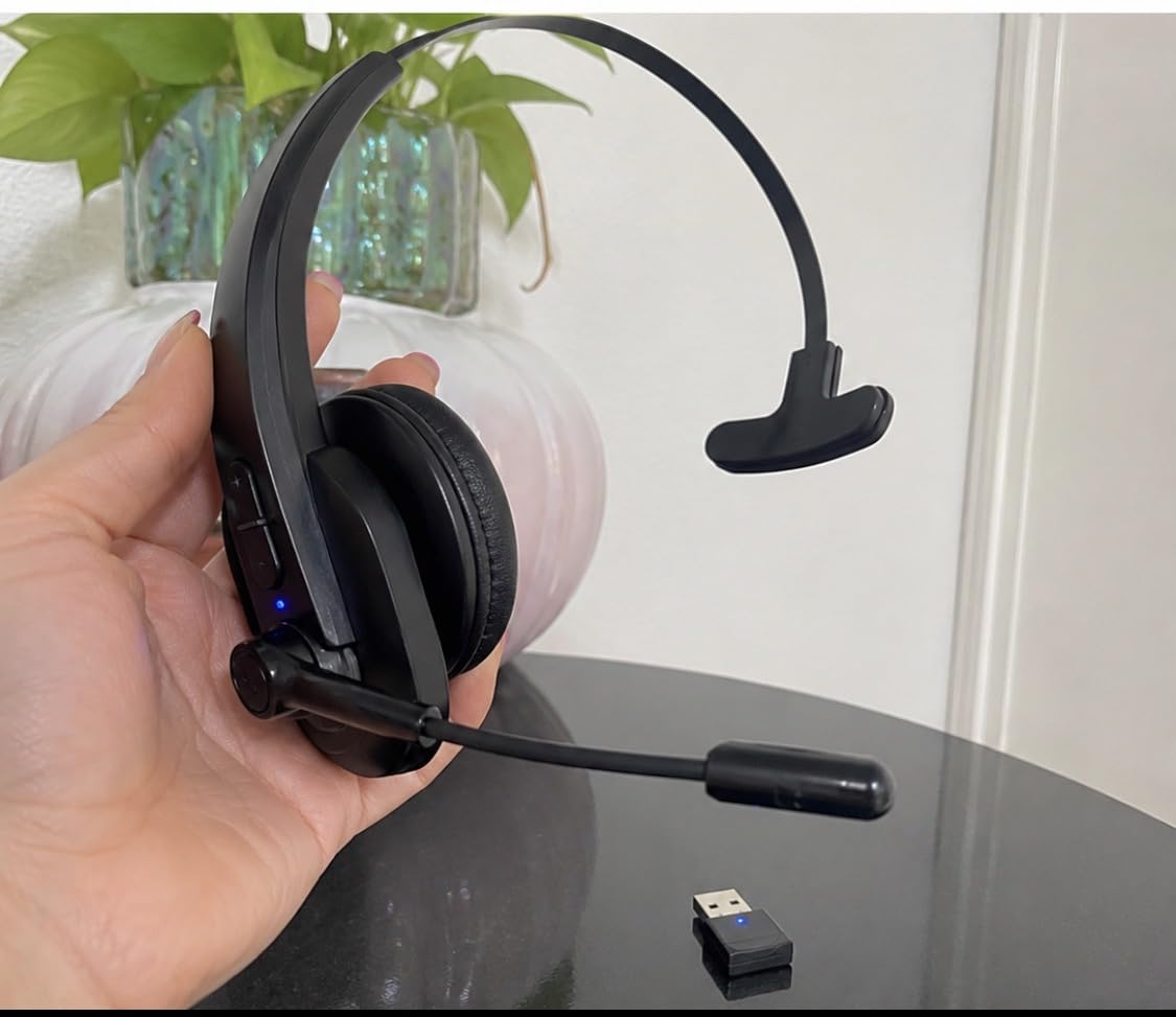 Sarevile Bluetooth Headset with USB Dongle for Computer, Single-Ear Wireless Headset with Noise Cancelling Microphone for Office & Truckers, Bluetooth V5.2 with Mute Button for Work customer photo 1
