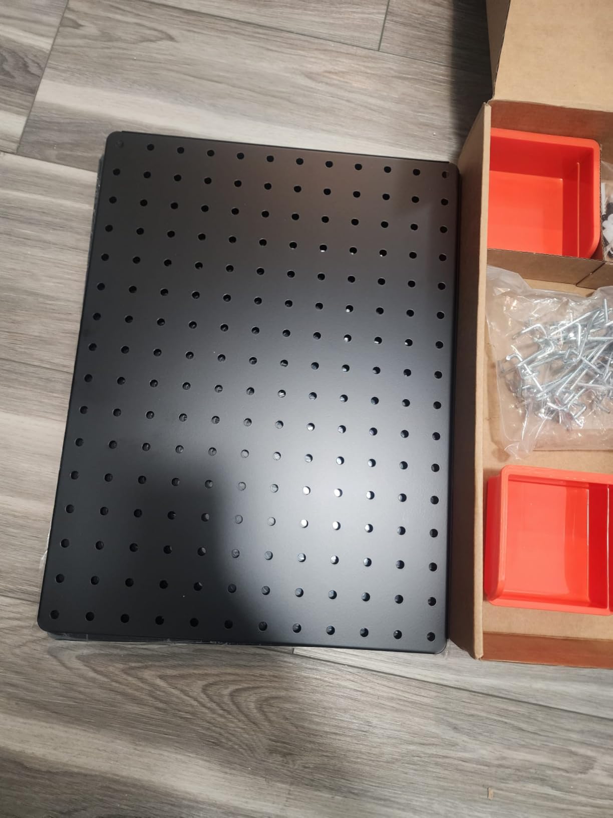 Peg Board, 110pcs Metal Pegboard Kit, Includes 4 Pack Black Peg Board Panels with Accessories and Hook Locks, Large Heavy Duty Peg Boards for Walls Home, Garage Tool Storage, Workbench customer photo 2