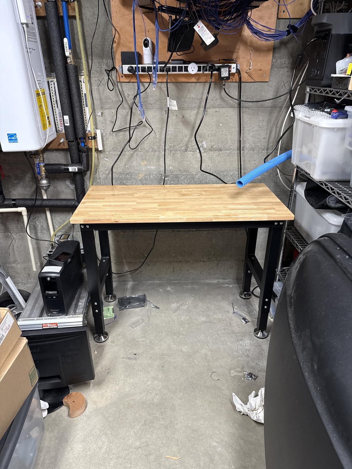 ENJOYWOOD Work Bench with Wheels 60 x 22 Inch Heavy Duty Rubberwood Tabletop Work Table Adjustable Height Garage Workbench with LED, Drawers, Pegboard, Power Outlets for Woodworking Shop, Home, Office customer photo 2