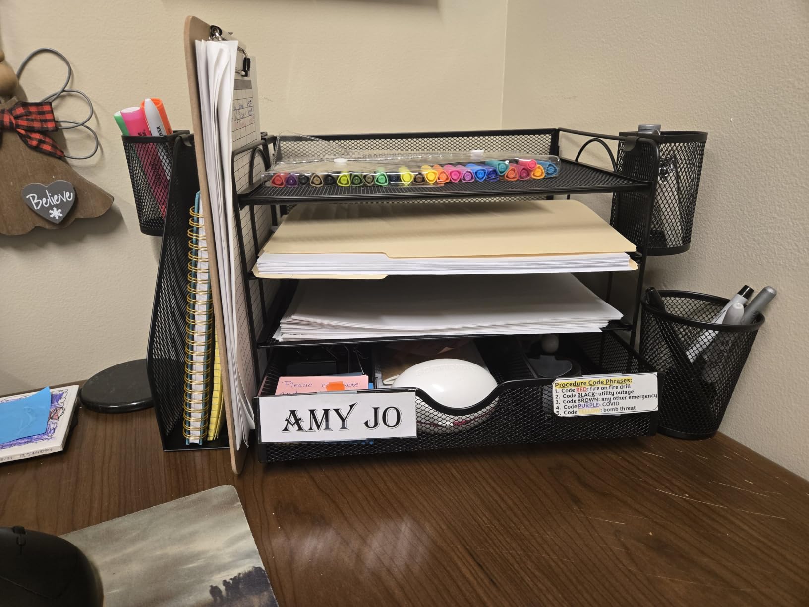 WALI Desk File Organizer, 4 Tier Desktop Paper Letter Tray Organizer with Drawer and 2 Pen Holders, Office Desk Accessories & Workspace Organizers for Office, Home Supplies(DO005DH-B), 1 Pack, Black customer photo 2