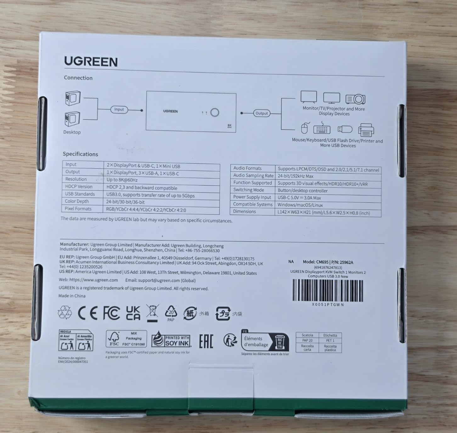 UGREEN 8K@60Hz Displayport KVM Switch 1 Monitors 2 Computers, Aluminum customer photo 2