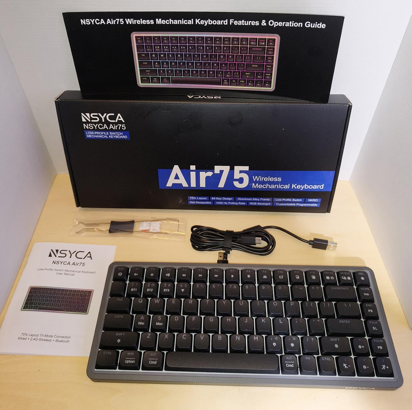 Air75 Low Profile Mechanical Keyboard Wireless, 75% Aluminum Frame, Hot Swappable, Shine Through PBT Keycaps, RGB Backlit, Bluetooth/2.4GHz/USB-C, Gaming Keyboard for Mac Windows (White) customer photo 2