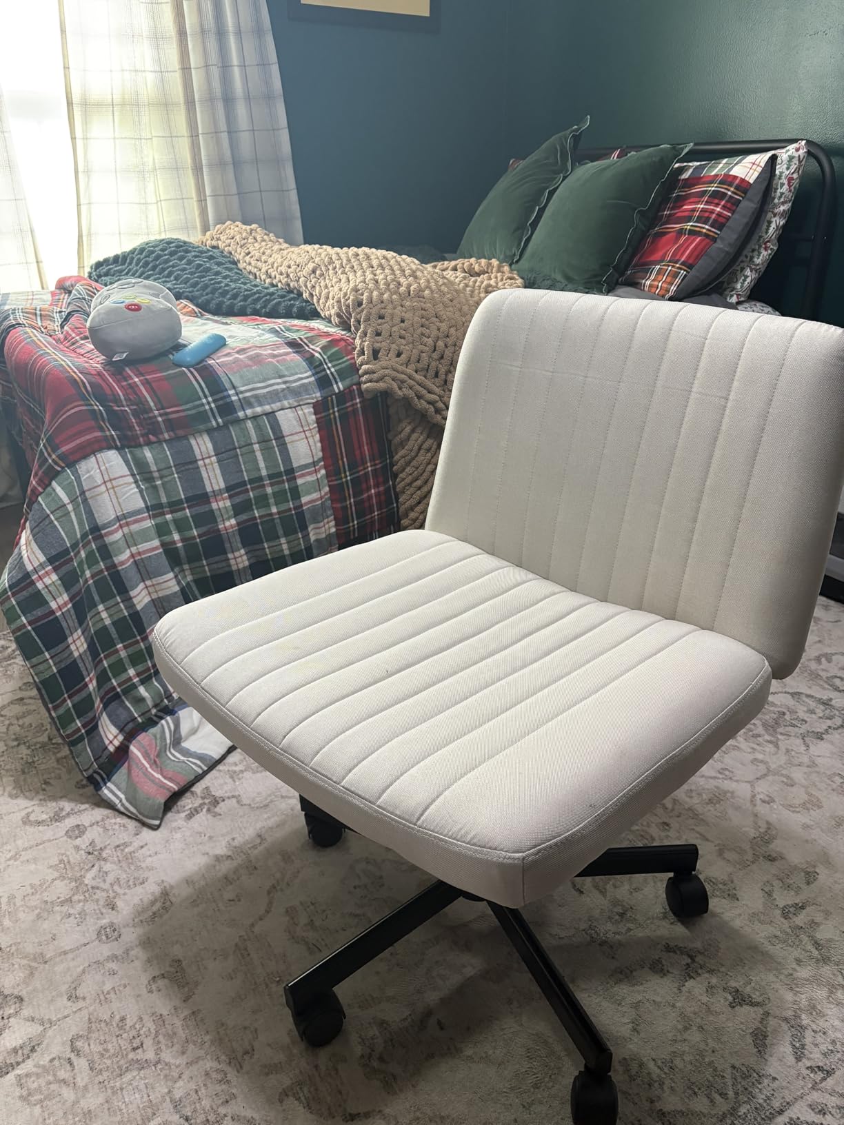 COMHOMA Home Office Desk Chair with Comfy Lumbar Support, Small Vanity Chair with Wheel for Bedroom, Thick Padded & Armless, 19.1