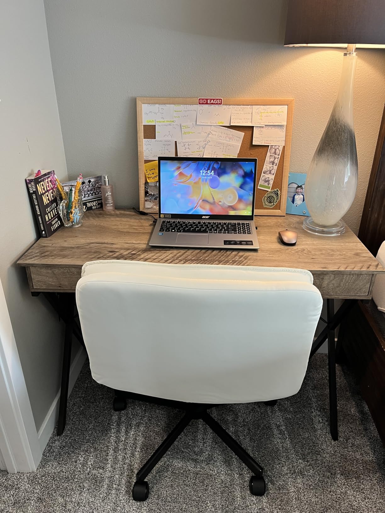 COMHOMA Home Office Desk Chair with Comfy Lumbar Support, Small Vanity Chair with Wheel for Bedroom, Thick Padded & Armless, 19.1