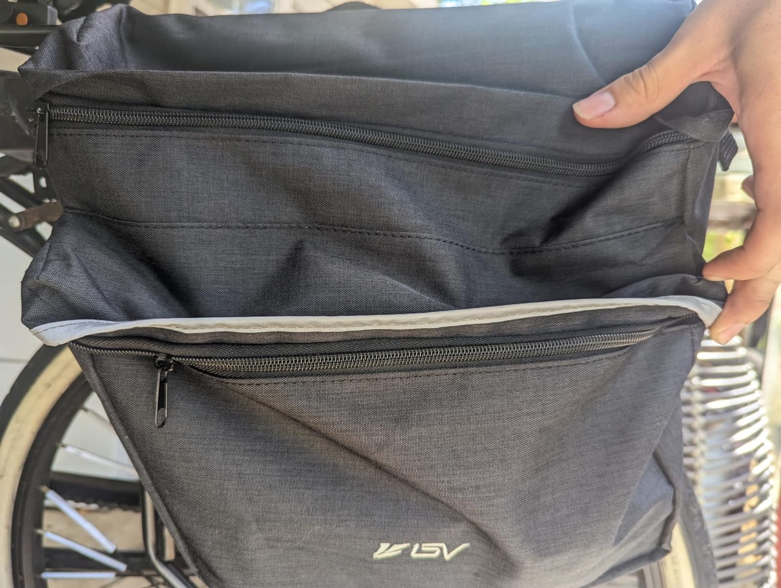BV 26L Rear Bike Bag - Bike Saddle Bag with 4 Zippered Compartments & Adjustable Hooks - Water-Resistant Bike Bags for Bicycles with Reflective Trim, Taillight Hanger & Handle - Fits Most Racks customer photo 2