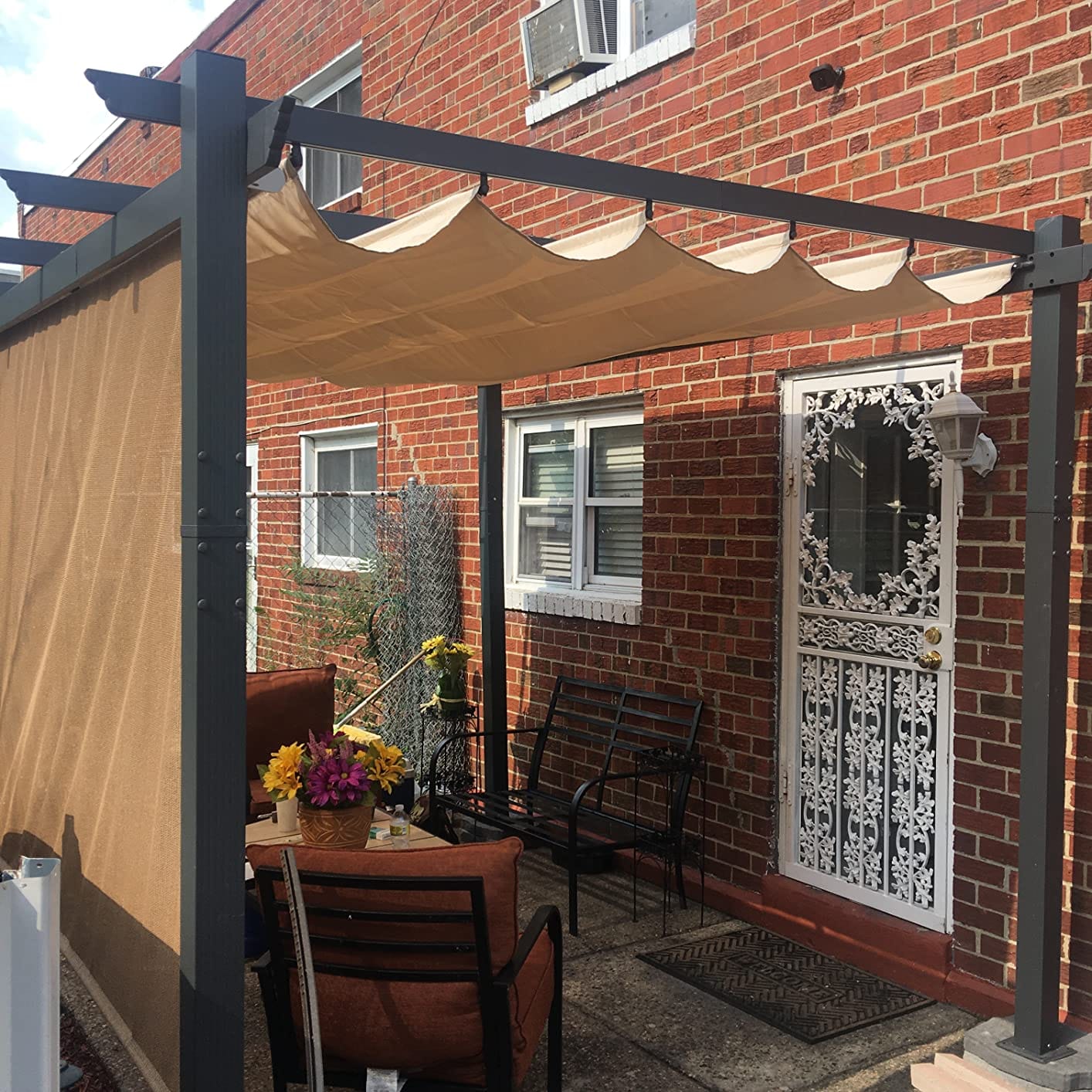 PURPLE LEAF Outdoor Retractable Pergola 10' X 12' Canopy Aluminum, Beige customer photo 1