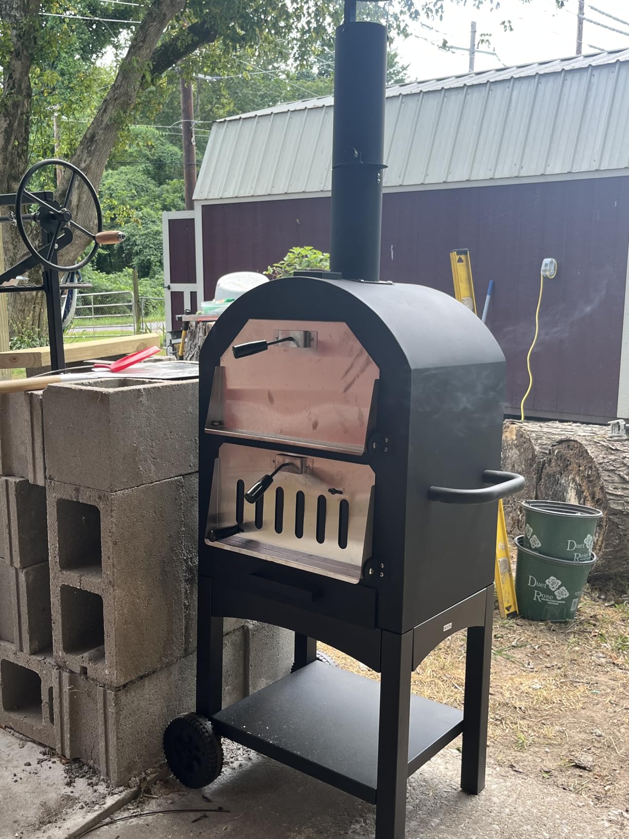 Giantex Wood Fired Pizza Oven with Pizza Stone, Peel, Waterproof Cover, Cooking Grids, Wheels for Outside Camping, Outdoor Backyard Party (64 Inch) customer photo 2