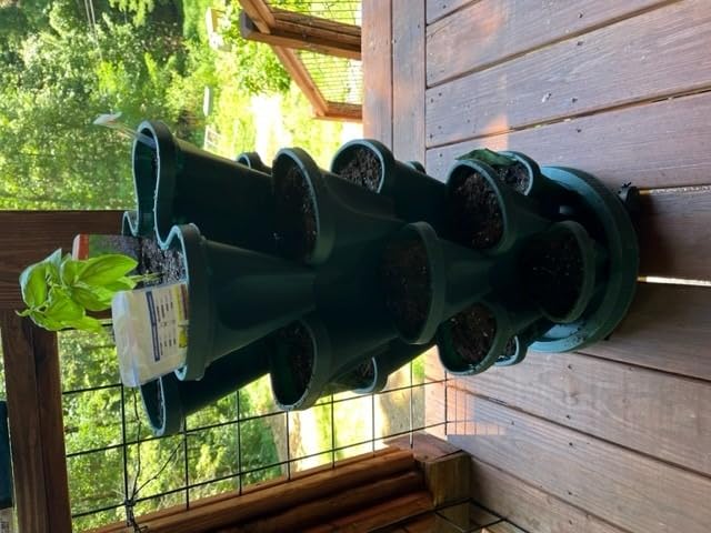 DUNCHATY Stackable Planters 7 Tier Vertical Garden Planting Tower Planters Strawberry, Herb, Flower, and Vegetable Planter Indoor Outdoor Gardening Pots with Removable Wheels and Tools customer photo 1