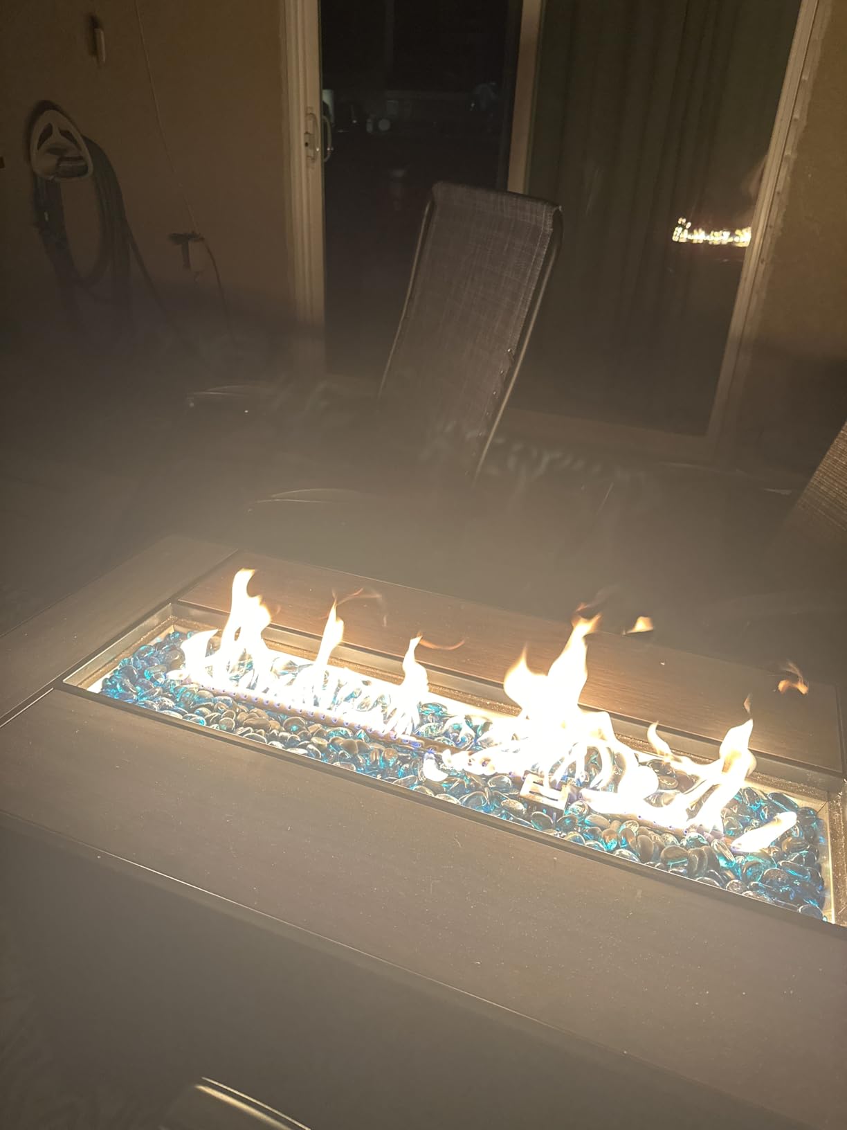45 Inch Propane Fire Pit Table, 50,000 BTU Outdoor Gas Fire Pit for Patio & Backyard, 2-in-1 Firepit Dining Table with Glass Wind Guard, Blue Glass Rocks & Waterproof Cover customer photo 1