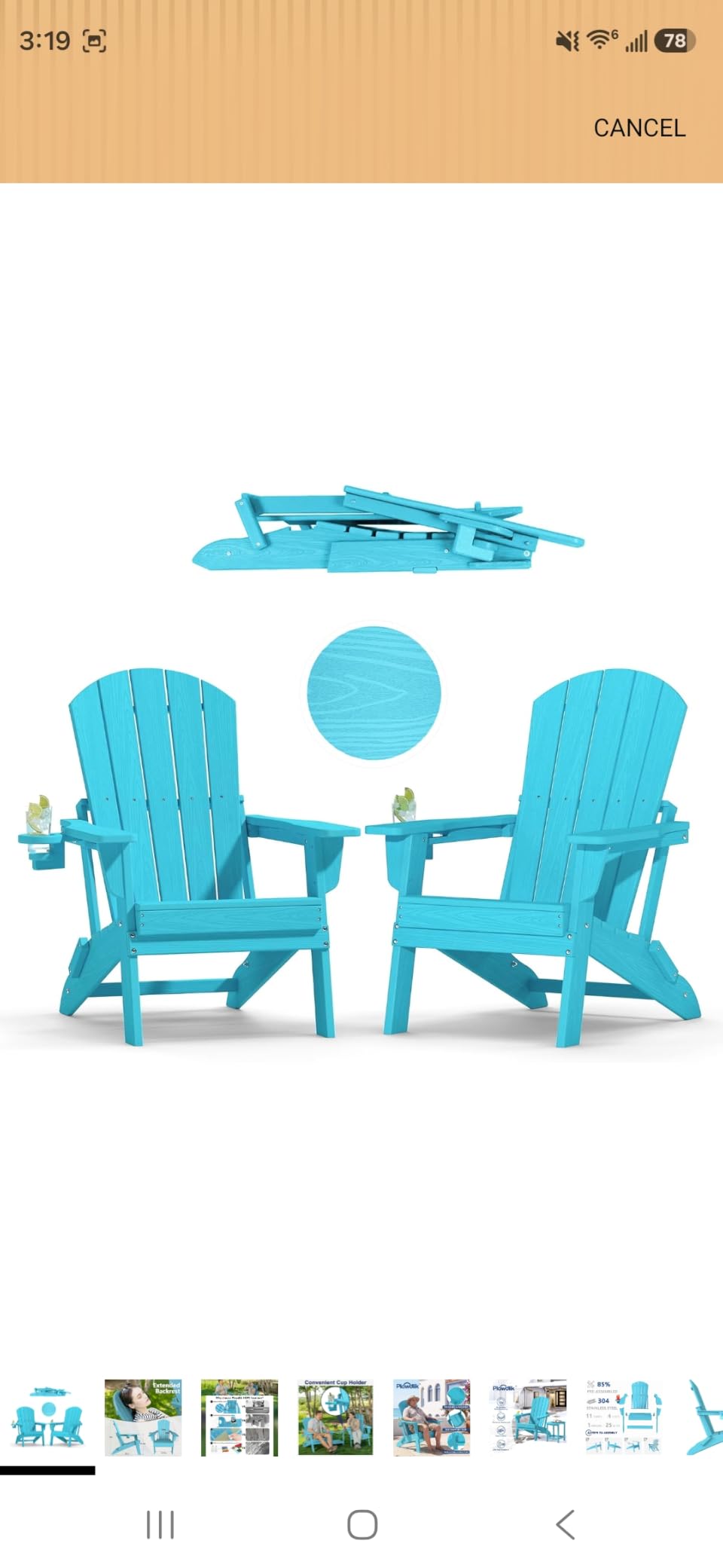 Plawdlik Folding Adirondack Chair Set of 4, Cup Holder，Wooden Textured ，Heavy All-Weather HDPE Comfortable Set Poolside Backyard Lawn Coffee customer photo 1