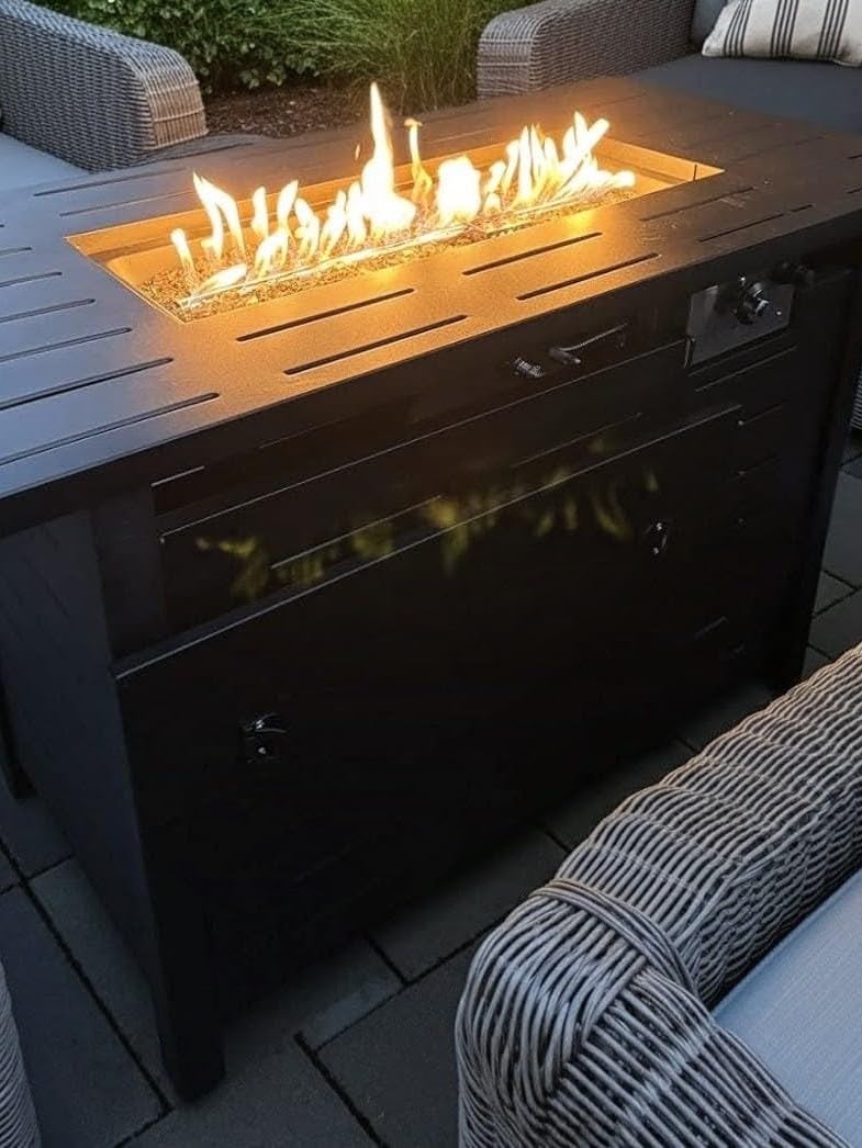 Aoxun 41 Inch Propane Fire Pit Table–50,000 BTU Gas Outdoor Fire Pit Table with Removable Lid & Lava Rocks, Rectangle Firepit Table for Outside, Patio, Deck, Backyard, Black customer photo 1