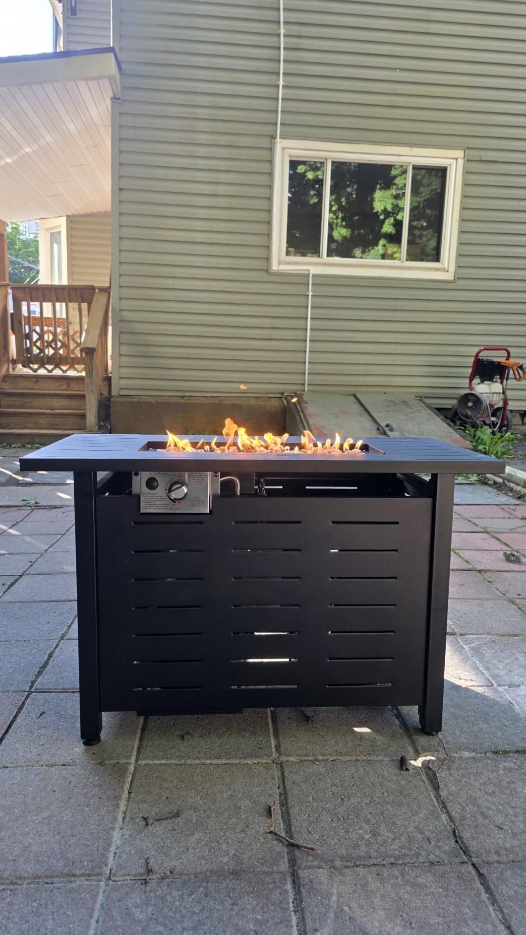 Aoxun 41 Inch Propane Fire Pit Table–50,000 BTU Gas Outdoor Fire Pit Table with Removable Lid & Lava Rocks, Rectangle Firepit Table for Outside, Patio, Deck, Backyard, Black customer photo 2