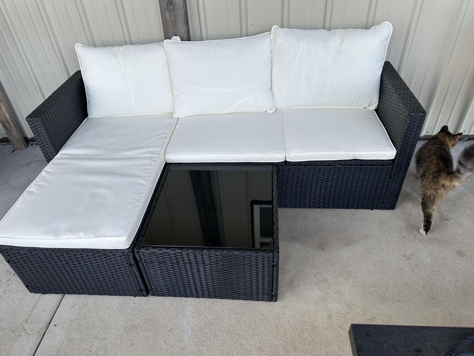 Shintenchi Outdoor Sectional Patio Furniture Set 4-Piece, All-Weather PE Rattan Sofa Couch with Cushions & Storage Coffee Table for Yard, Garden, Porch, Poolside (Beige) customer photo 2